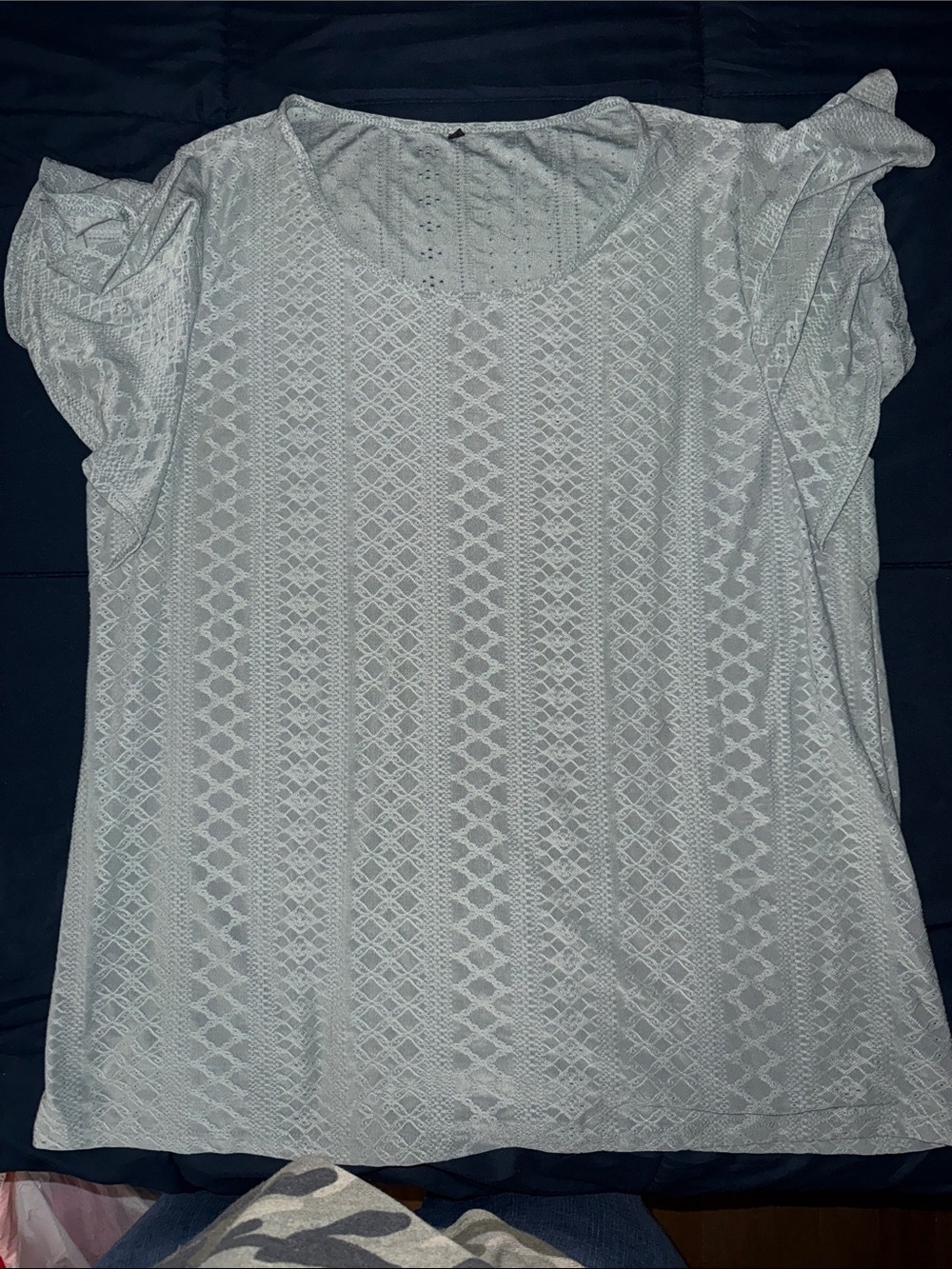 Light Blue Lace-Pattern Women’s Scoop Neck Top